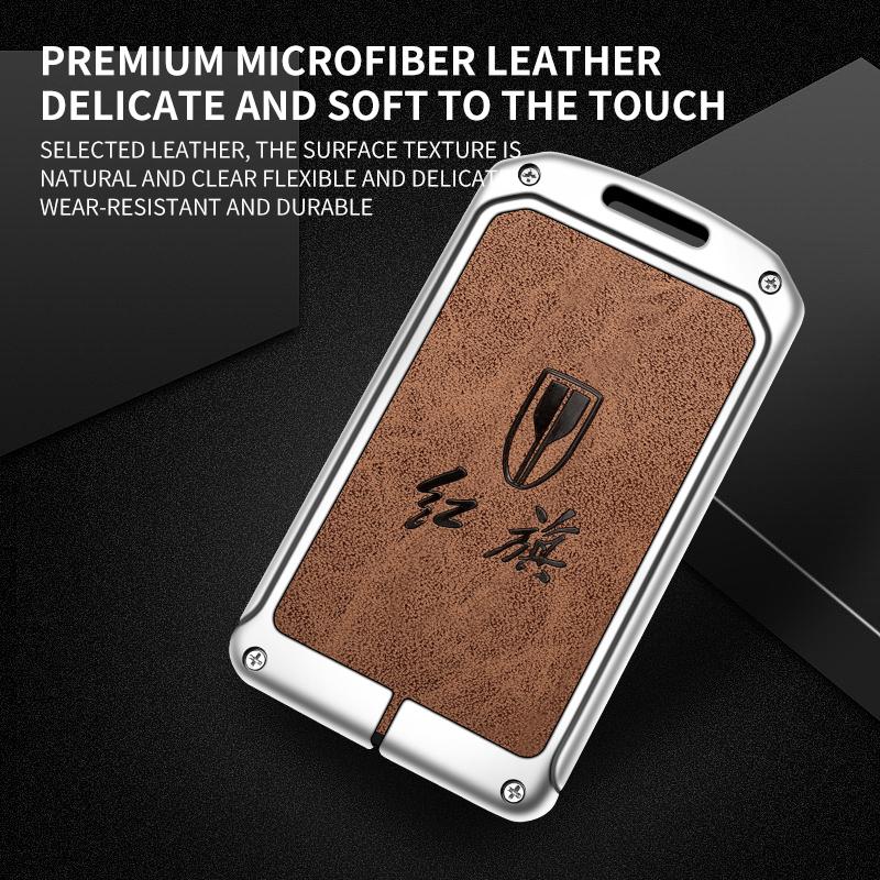 New Zinc Alloy Leather Nfc Card Car Key Case Cover Fob Protector Shell For Hongqi Hs7 H9 Red Flag Hs5 Auto Interior Accessories