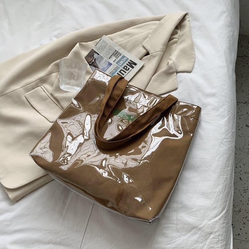 Versatile White Pvc Waterproof Tote Bag Featuring Chic Minimalist Aesthetic For Women