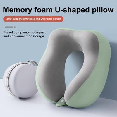 U-Shaped Neck Pillow Memory Foam Travel Neck Cushion Slow Rebound Neck Support Pillow with Storage Box for Cars Flights Home Office