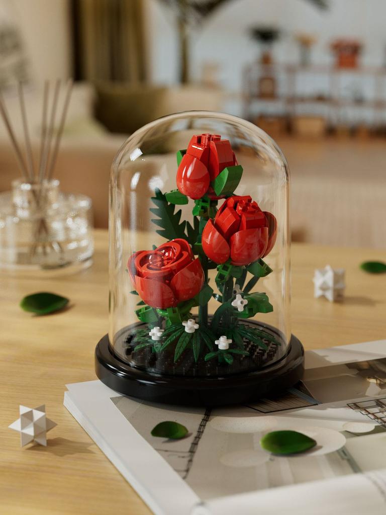 Flower Bouquet Bonsai Building Blocks Artificial Plastic Plant Dust Cover Micro Model Home Decoration Toys For Kid Birthday Gift