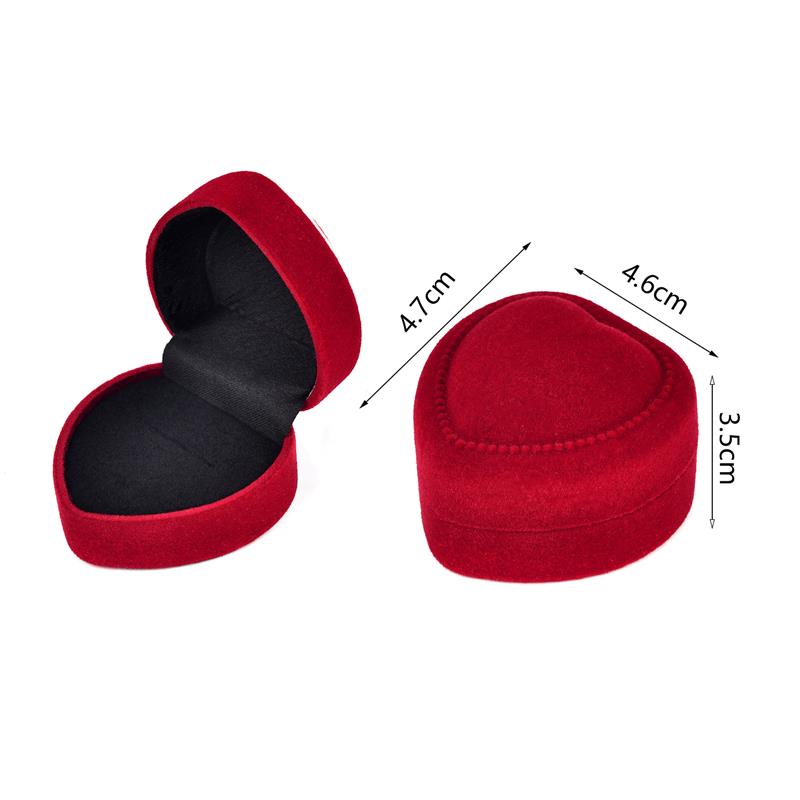 Heart Shape Red Rings Box Velvet Jewelry Packaging Boxs For Proposal Engagement Wedding Rings Earrings Jewelry Display Box