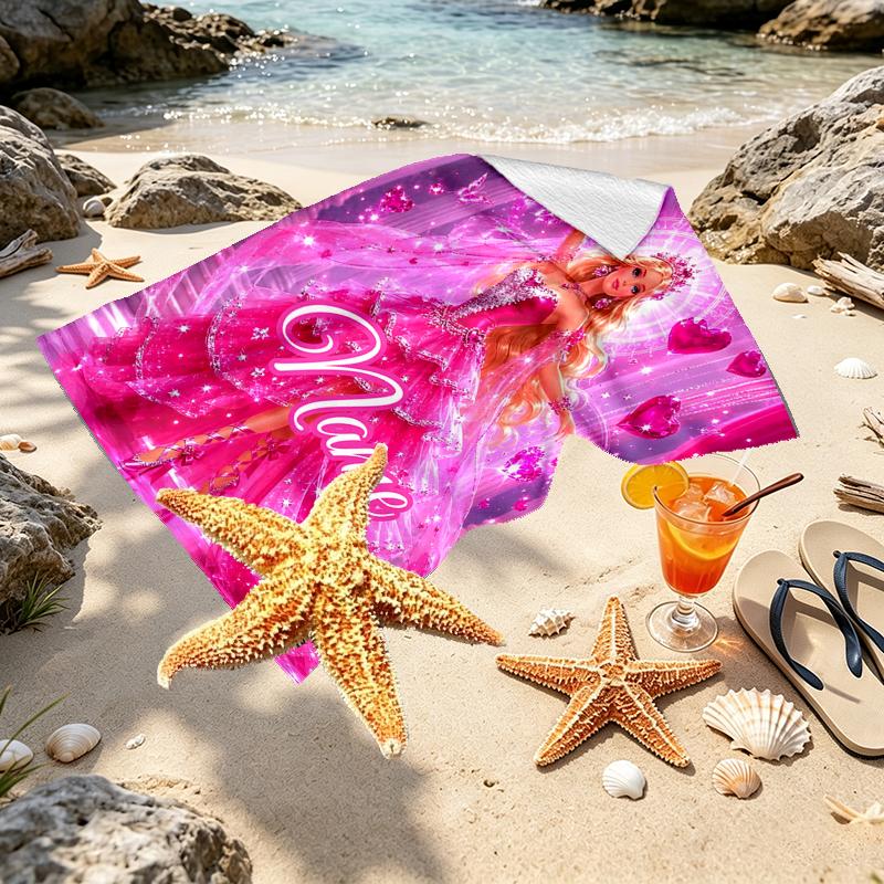 Custom Name Personalized Barbie Print Beach Towel, for Trip Camping Beach Party Home Decor, Birthday Gift for Family & Friends