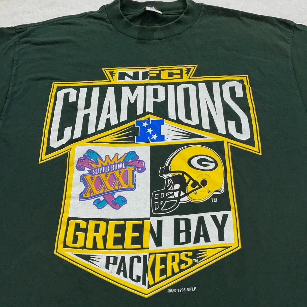 Vintage 90er GREEN BAY PACKERS SUPER BOWL XXXI LOGO 7 T-Shirt XL NFC Champions