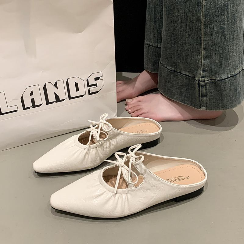French bow bag head cool slippers women's summer wear 2025 new fairy style flat half slippers fashion sandals