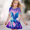 Mädchen 3D-Druckkleider Kinder Mädchen Party Kurzarm Prinzessinnenkleid Tanktop 3D Einhorn Druckkleid