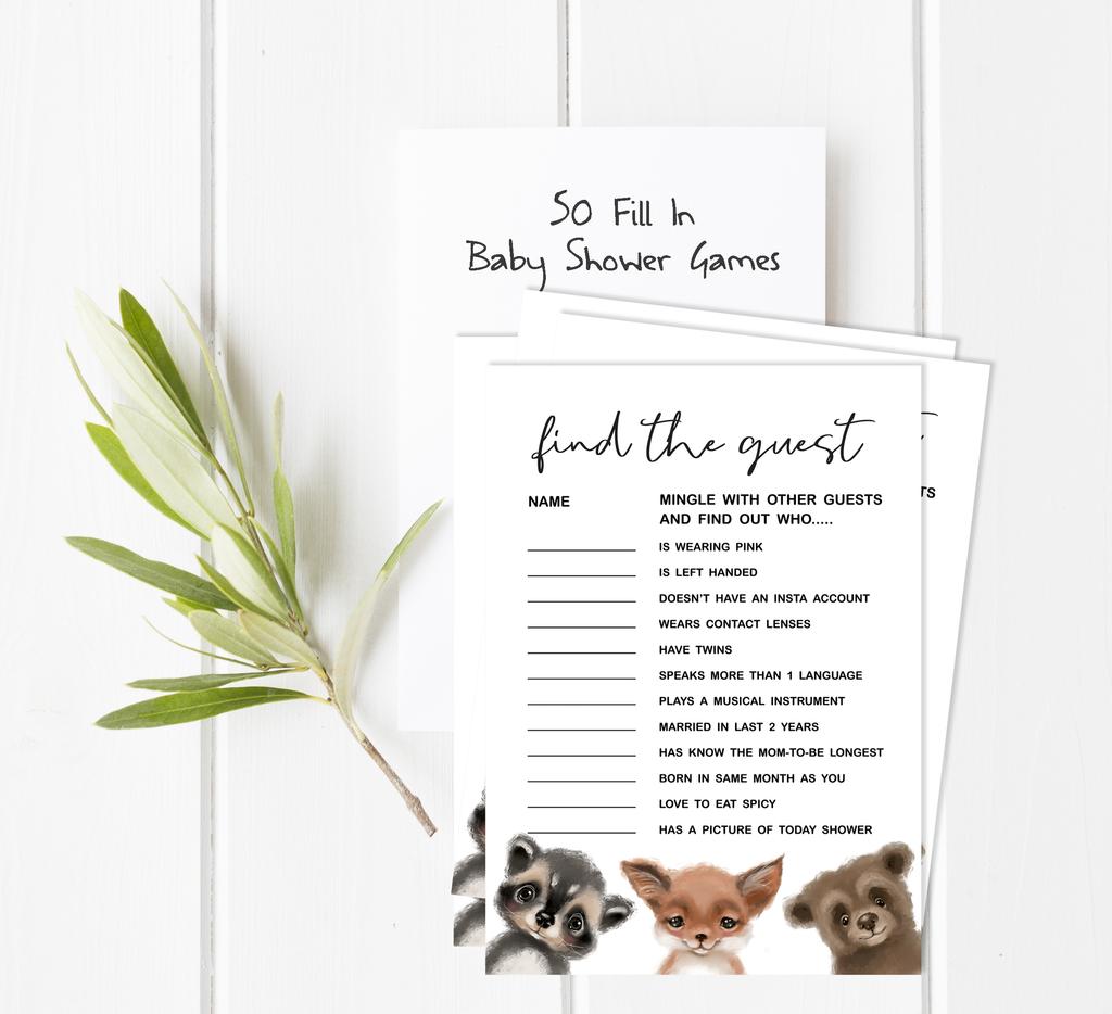 Inkdotpot Baby Shower Game Set Of 50 BabyA  AlphabetA  ABCA  Game Deer,Owl And Hedgehog Jungle Animals Party