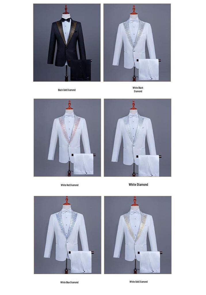 Men's Single-Breasted Rhinestone Suit Set for Banquet and Performance