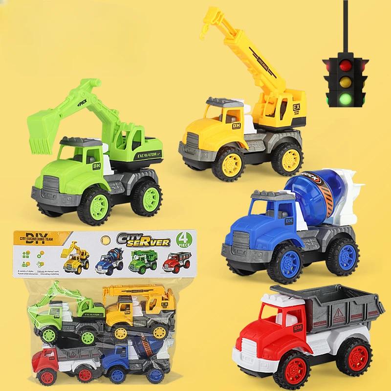 4Pcs Pull Back City Cars and Trucks Toy Vehicles Set Friction Powered Cars Toys for Toddlers Boys Girls’ Educational Play