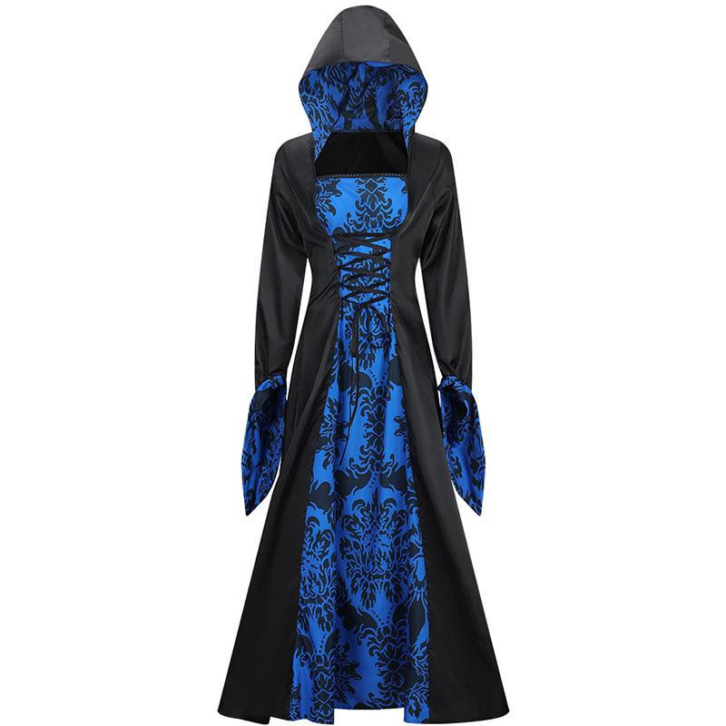 Cosplay Medieval Court Dress Court Vintage Dress Long Sleeve Court Vintage Hooded Pendulum Print