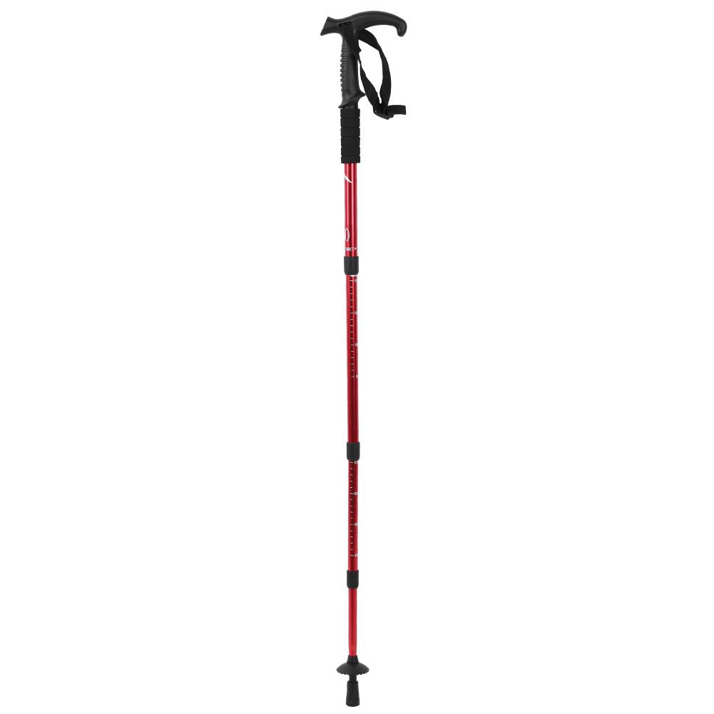 Outdoor Aluminium Alloy Suspension T Handle Trekking Pole Walking Stick for Climbing Camping(red )