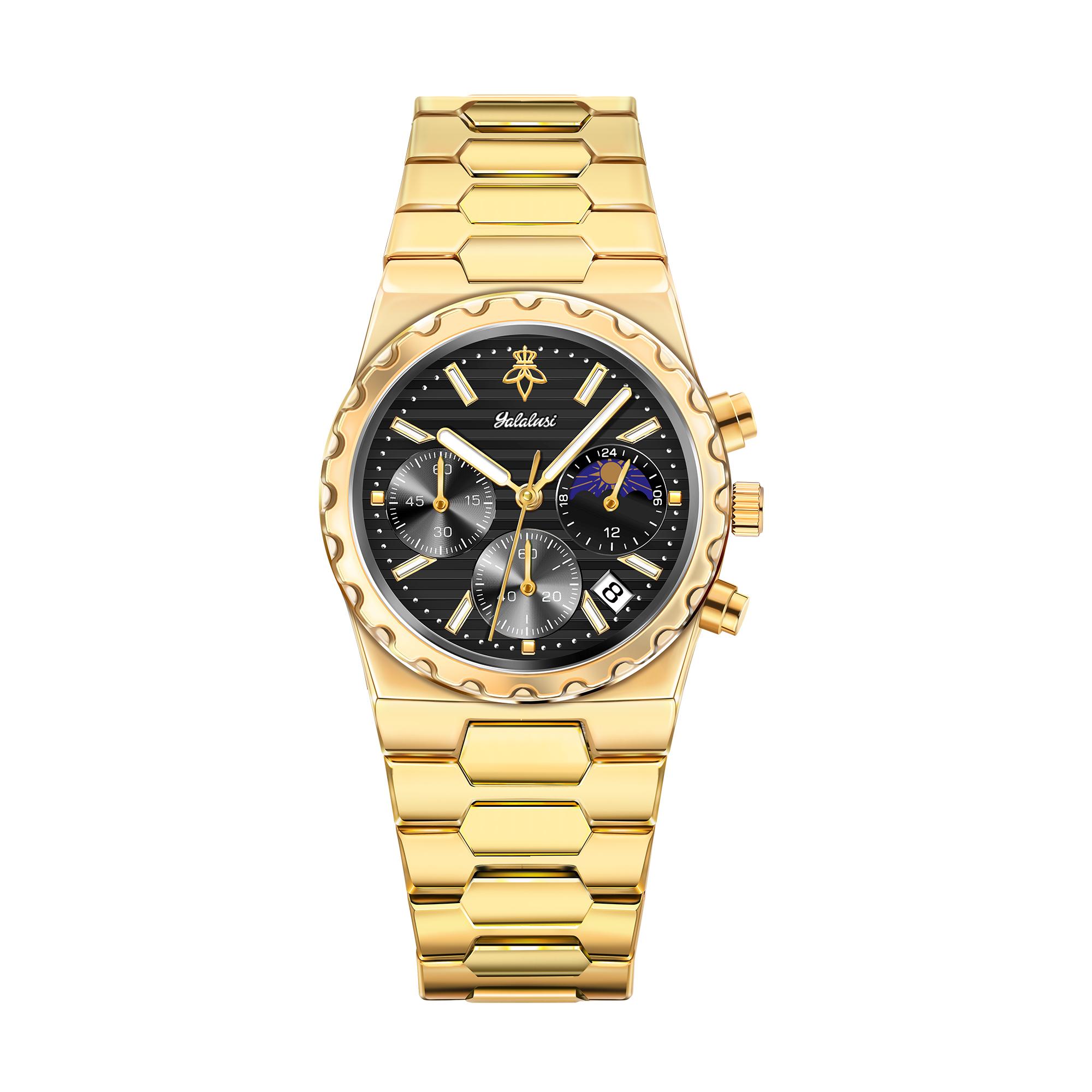 

Men Watches Fashion Quartz Clock Stainless Steel Timepieces Watches For Men Luxury Chronograph Moon Phase Men s Gifts Wristwatch Full gold