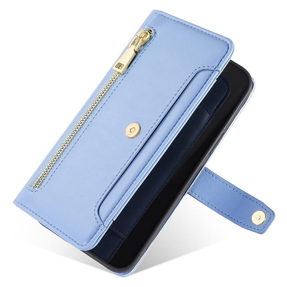 iPhone 17 Flip Case, Wallet Zipper Pocket, Blue