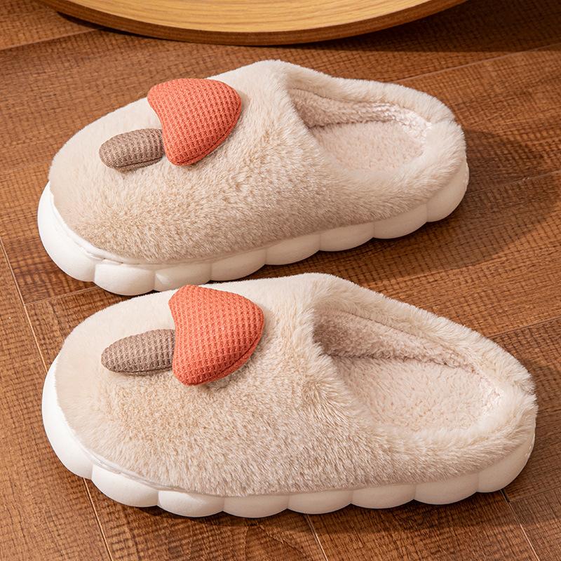 Cartoon small mushroom cotton slippers autumn and winter indoor home fluffy plush thick-soled cotton slippers