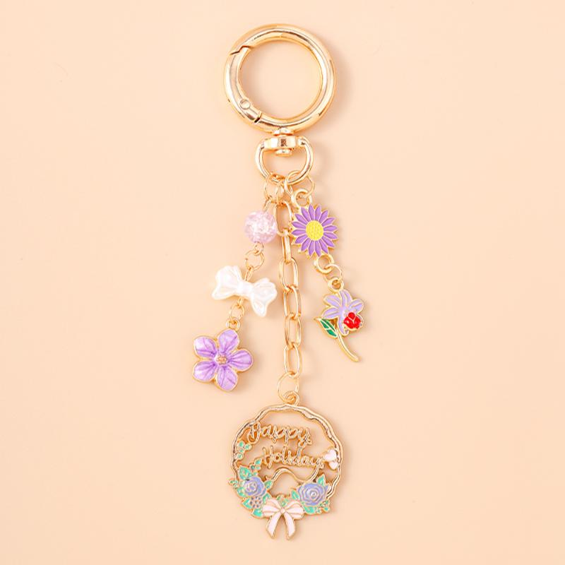 Cute Enamel Garland Keychain Women Girls Flowers Key Ring Pendants Handbag Decor Diy Handmade Jewelry Gifts