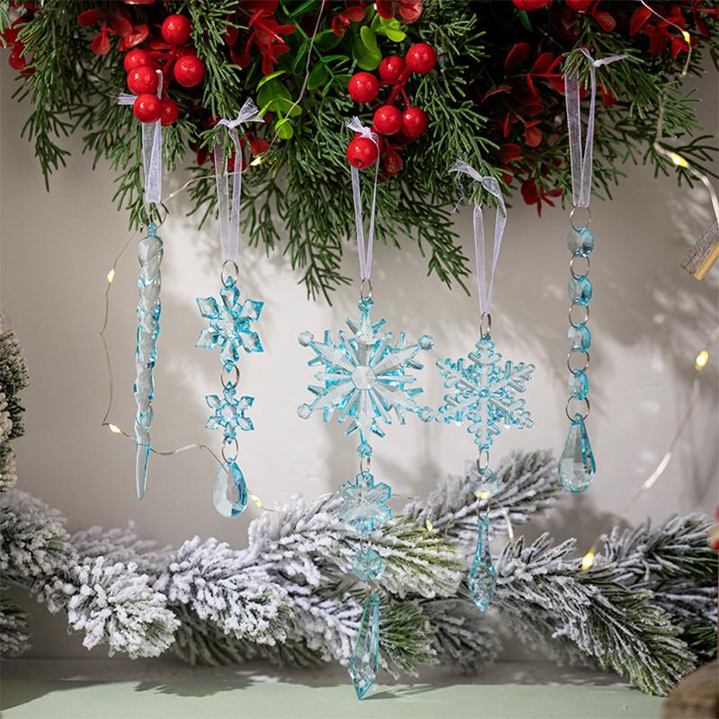 5Pcs Acrylic Clear Snowflake Hanging Decoration Icicles Ornaments Set Christmas Tree Pendant Christmas Decorations Gifts