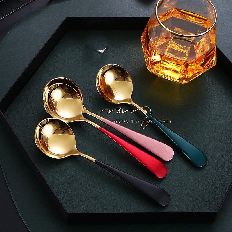 ZISIZ Stainless Steel Round Head Dessert Spoons Set