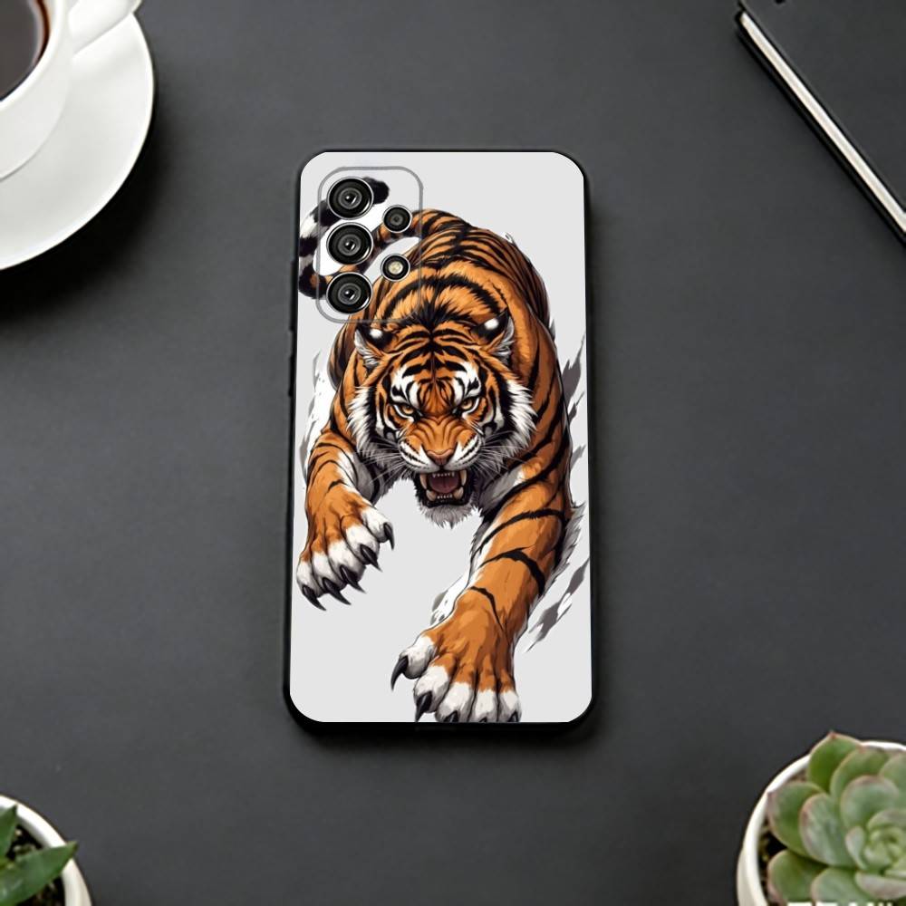 Cartoon Ferocious Tiger Phone Case For Samsung S25,S24,S21,S22,S23,S30,Ultra,S20,Plus,Fe,Soft Silicone Black Cover
