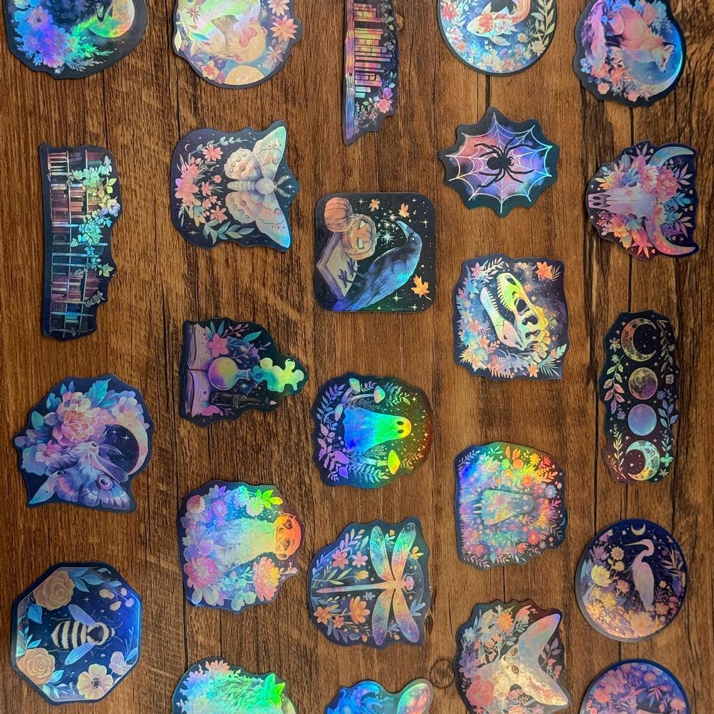 50PCS Cartoon Holographic Laser Creative Biology Graffiti Stickers Decorative Guitar Notebook Luggage DIY Waterproof Stickers
