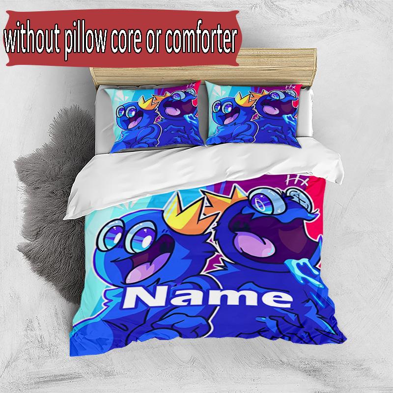 3pcs Duvet Cover Set (1*Duvet Cover + 2*Pillowcase, Without Core), Custom Name Game Rainbow Friends Pattern Bedding Set, Home Bedroom Decor Gift
