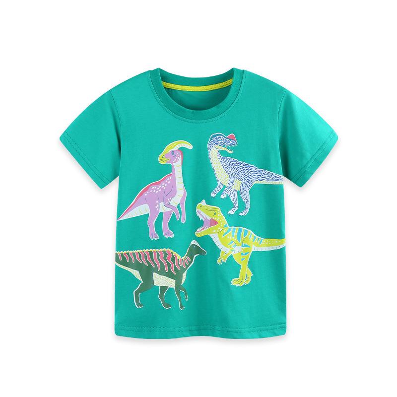 AostaBetty European Style Luminous Dinosaur Print Boys Summer T-shirt 5Y