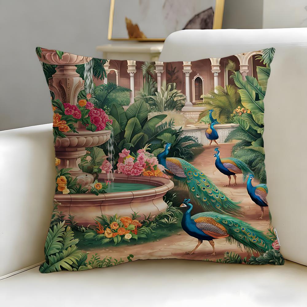 Hot Mmughal Garden with Peacocking Cushion Cover Soft EasyWash Pillow Case Versatile for Couch Bed Travel and Office