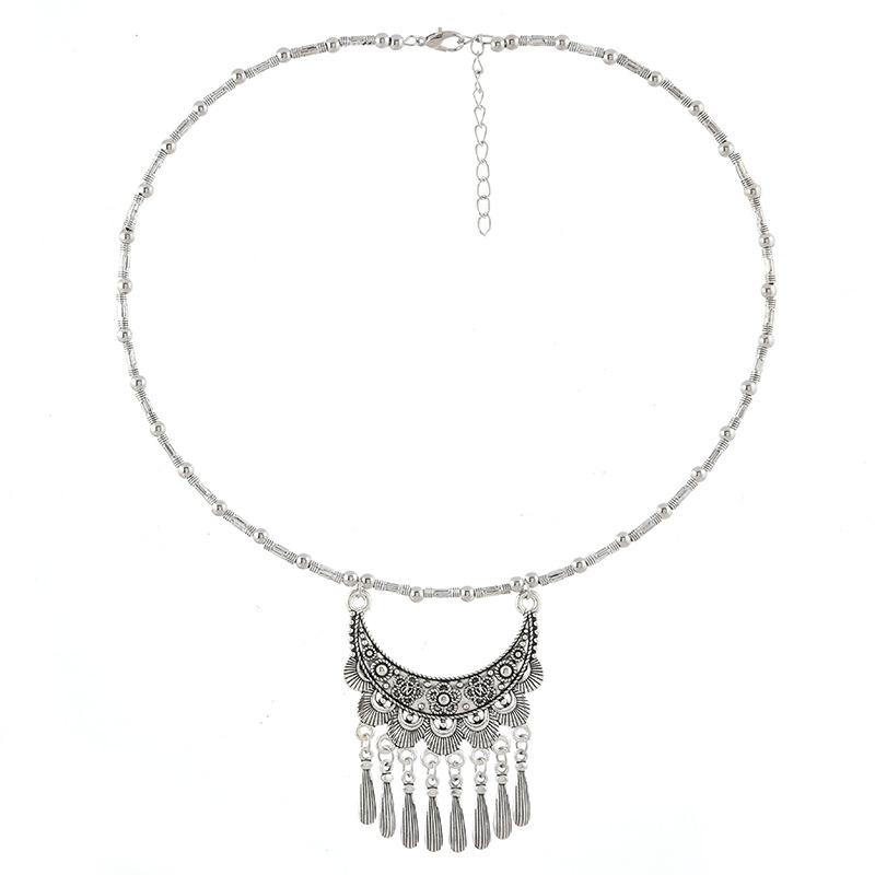 Handmade Collar Retro Flower Miao Silver Fringed Pendant Necklace Niche Exotic Female Collarbone Chain