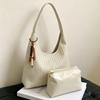 Women's Retro Woven Texture Tote Bag, Large Capacity, Stylish 2026 Design, Casual Trendy Underarm Handbag