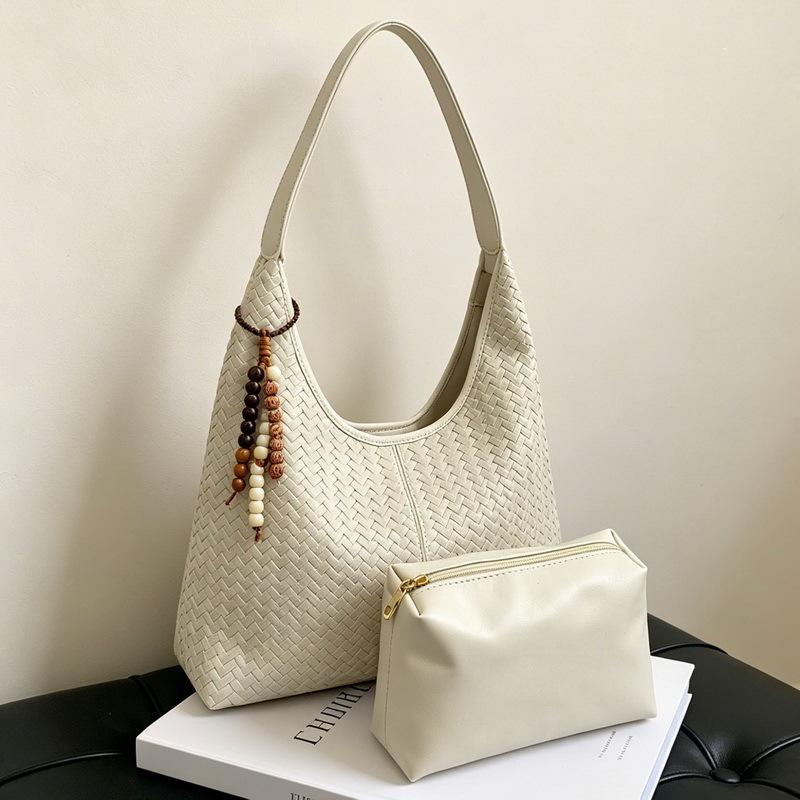 Women's Retro Woven Texture Tote Bag, Large Capacity, Stylish 2026 Design, Casual Trendy Underarm Handbag