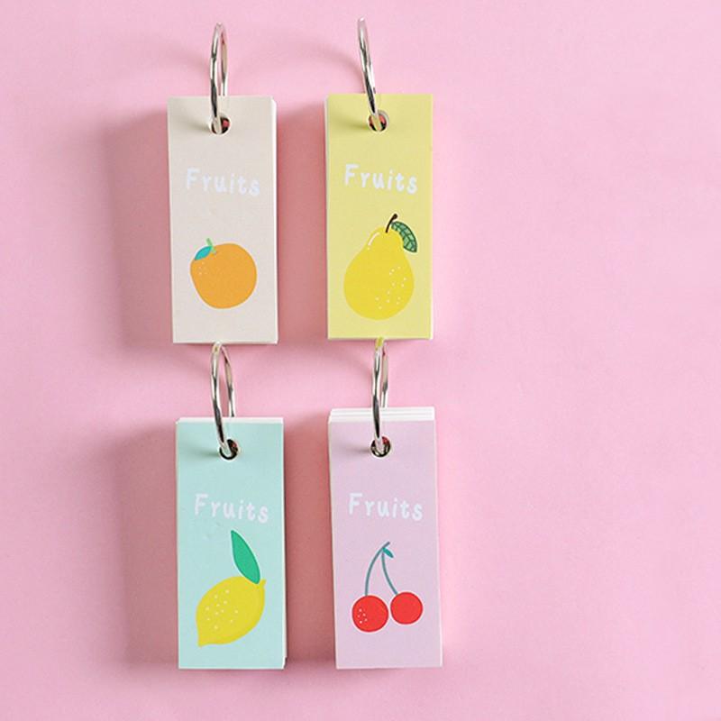 

1pc 80 Sheets Kawaii index cards Blank Page Flash Cards Blank Study Cards With Binder Ring Mini Memo Pad Students Stationary