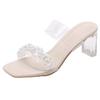 Transparent strap high-heeled sandals female 2025 summer medium heel crystal thick heel temperament cool slippers princess shoes fairy sandals