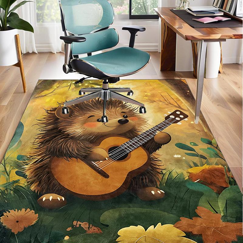 Autumnal Hedgehog Family Office Rug Chair Mat, Entryway Carpet, Suitable for Front Door, Bedroom, Living Room, Desk, Holiday Gift