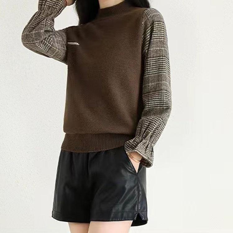 Pulovere Fals Două Piese cu Imbinări pentru Femei Toamnă Iarnă Mânecă Lungă Gât Semi Înalt Confortabil Casual Pulover Tricotat Versatil