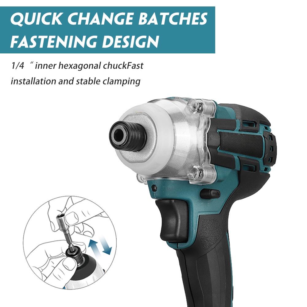388vf 800N.M Brushless Cordless Electric Impact Driver 1/4"" Screwdriver Driver Wrench Power Tools with 2 Battery
