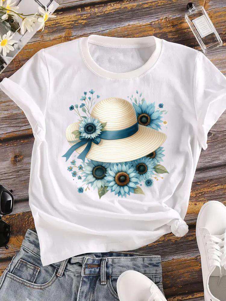 (Asian Size) T Shirt Printed Women Tee Clothing Casual Fashion Lady feather trend 90s Female Top Graphic Short Sleeve T-shirts