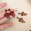 Retro Burgundy Love Bow Earrings Female Hong Kong Style Niche High-End Stud Earrings Daily Commute Versatile Earrings