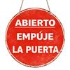 2D Flat, 1pc Round Aluminum Hanging Sign, Vintage Distressed Red Background White Spanish Text Abierto Empuje La Puerta Print, Shop Cafe Bar