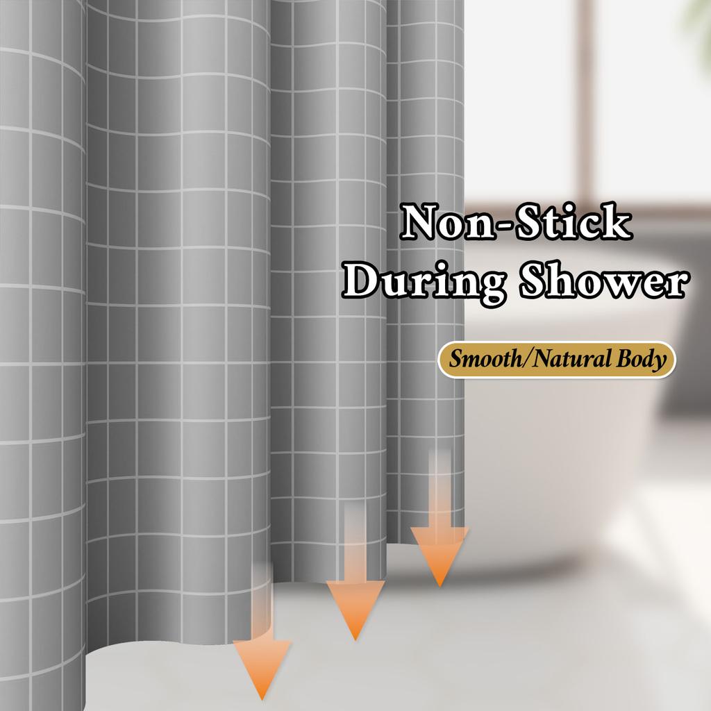 1Pc Gray Grid Artwork Geometric Shower Curtain Waterproof Peva Modern Minimalist Bathroom Decor