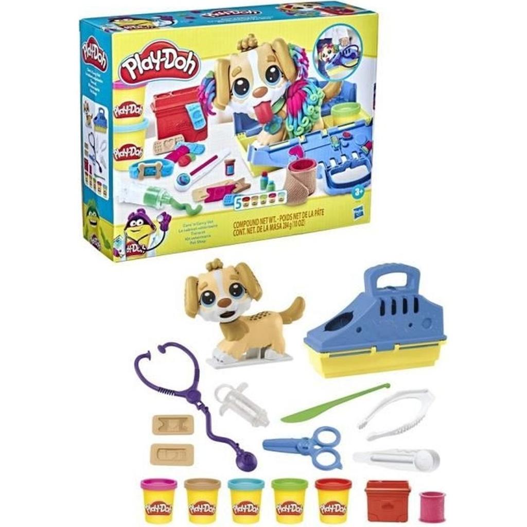 Play-Doh Le cabinet vétérinaire avec chien, avec 5 pots de pâte a modeler et 10 outils, jouet périscolaire, Les classiques