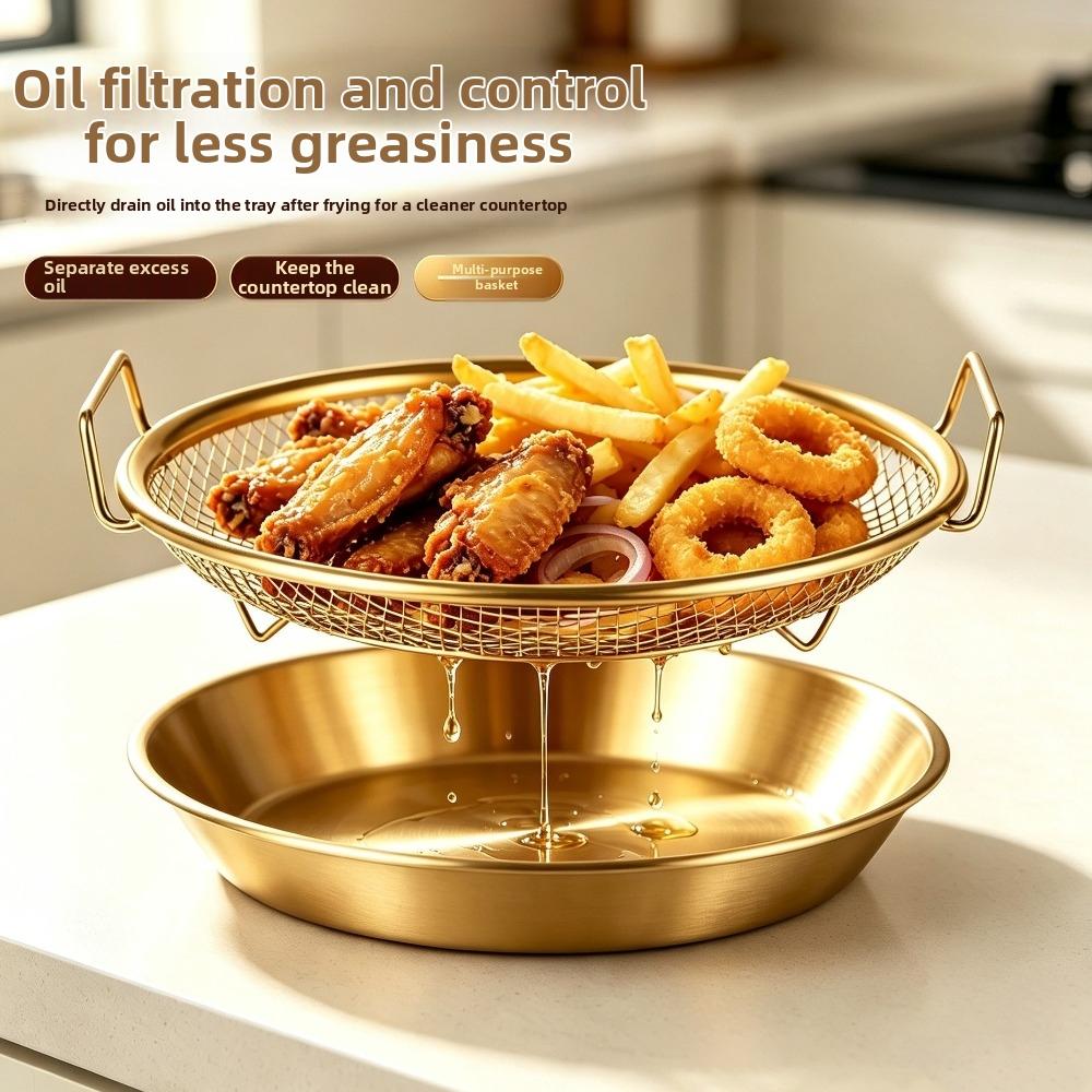 Heat-Resistant Kitchen Frying Strainer Metal Mesh Frying Rack Oil Strainer Drain Basket Household