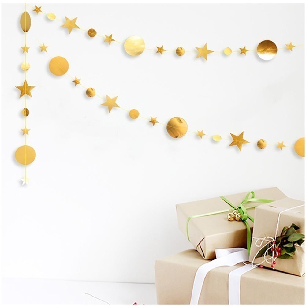 4M Mirror Star Circle String With Colorful Star Round Shining Paper Garland For Christmas Birthday Shopwindow Graduation Party Hanging Ornaments Decor