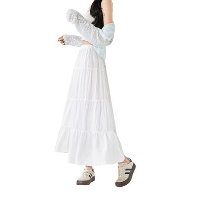 White Skirt Women's New High Waist and Thin a Word Summer Long Dress Small Fluffy Cake Skirt