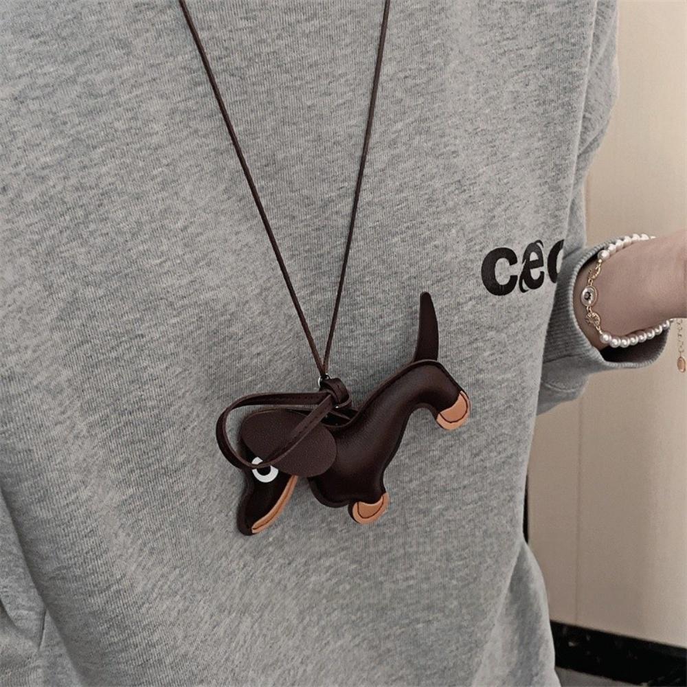 Brown Leather Dachshund Long Sweater Chain Necklace Necklace Pendant Necklace For Women Kpop Design Jewelry Trendy Accessories