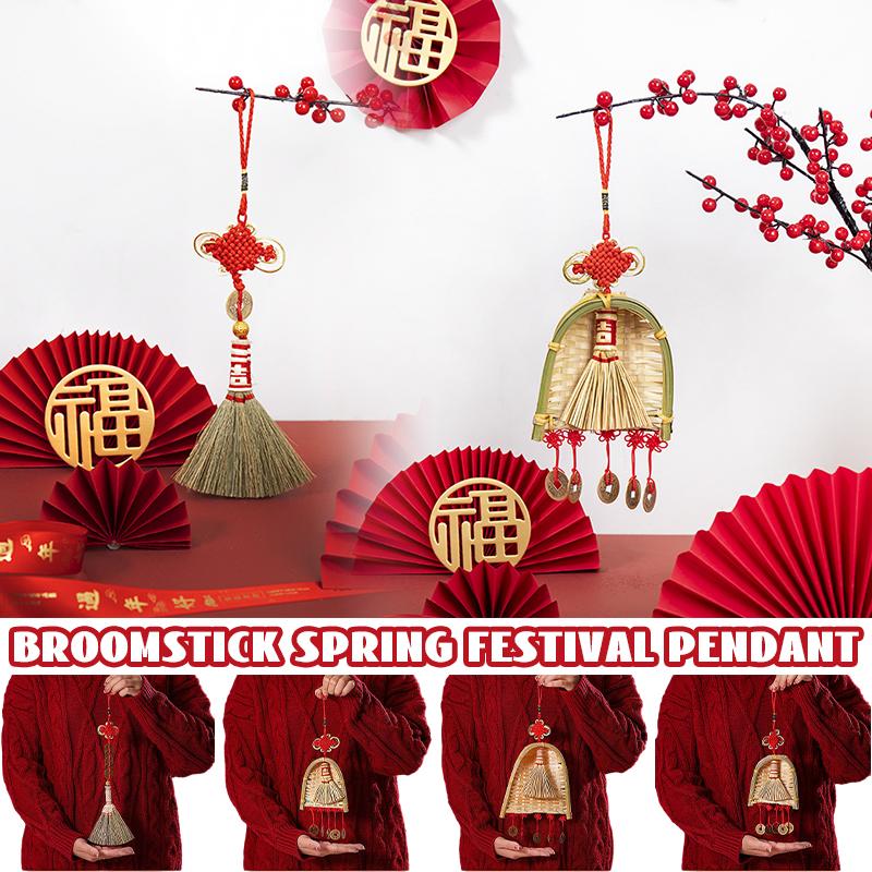 Spring Festival Dustpan Pendant Chinese New Year Broom Pendant Housewarming Lucky Gift Broomstick Copper Coin Hanging Decor