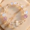 Natural Blue Sheen Moonstone & Lavender Amethyst Bracelet, Double Pointed Clear Quartz Crystal, Mindful Clean Girl Aesthetic Jewelry