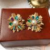 Baroque Style Zircon Earrings,Ornate Filigree Gemstone Earrings,Vintage Gemstone Drop Earrings,