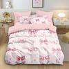 3pcs Pink Bow Printed Coreless Down Duvet Cover Set, Multi Size Bedroom Bedding Decoration, Machine Washable