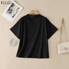 ZANZEA Womens Casual Half-turtleneck Solid Color Loose Short Sleeve Blouse