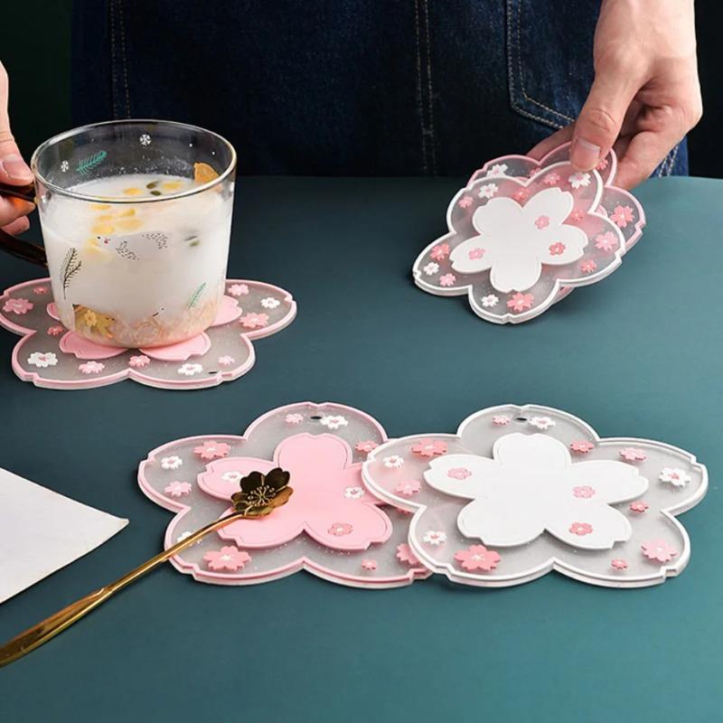 Cherry Blossom Shaped Heat Resistant Trivet Cute Sakura Design Table Mat for Hot Dishes Home Kitchen