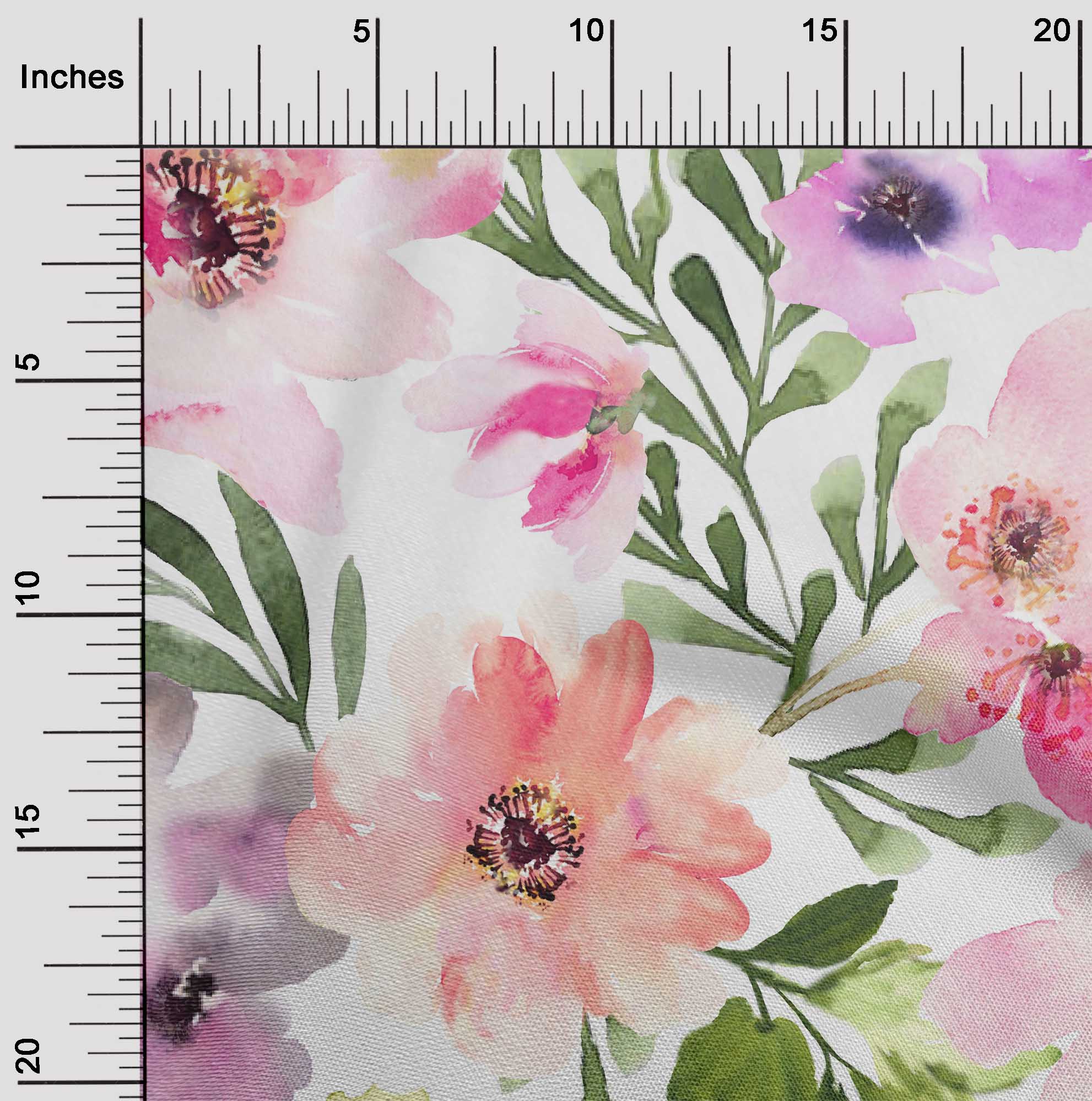 

OneOone Cotton Flex Fabric Watercolor Leaves & Peony Floral Print Fabric BTY 40 дюймів 42 Inch - Viscose Chiffon білий