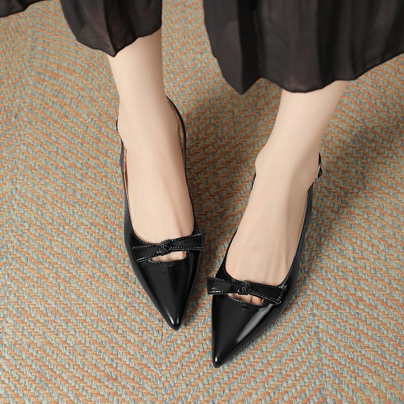 Patent leather bag head sandals women's summer new versatile thin heel pointed one-word buckle temperament high heels